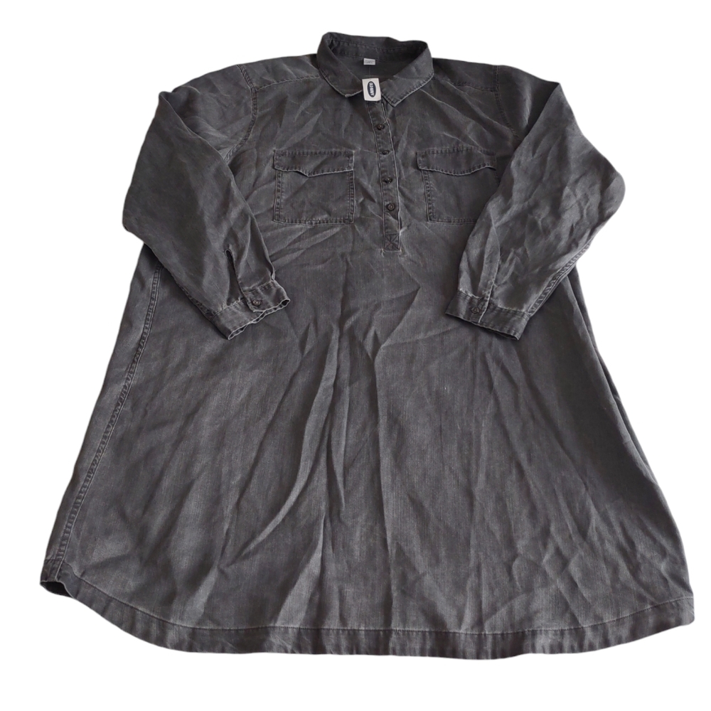 NWT Old Navy XXL 100% Tencel Long Sleeve Shirt Dress in Black Jack